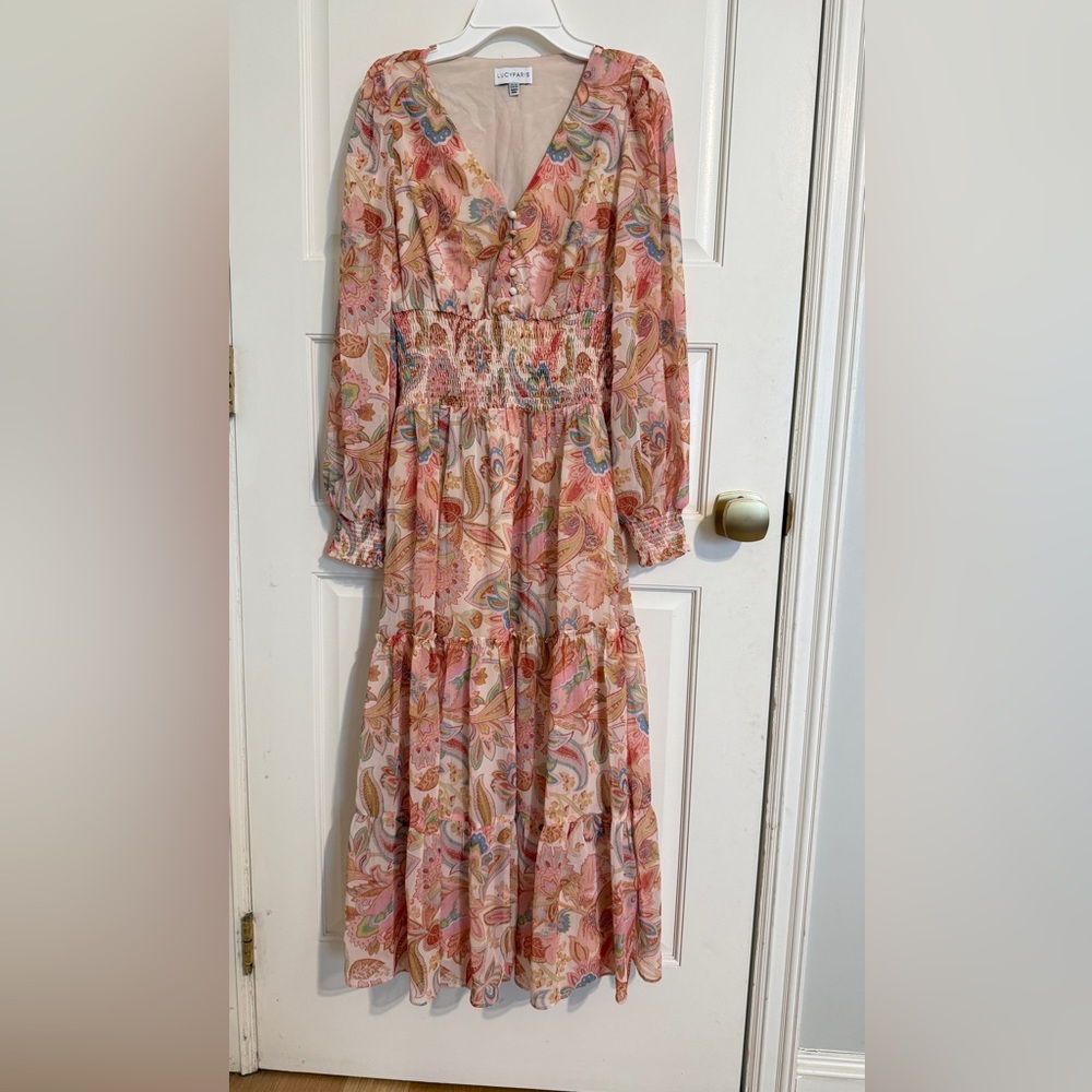 Lucy Paris Pink and Cream Paisley Long Sleeve Dress